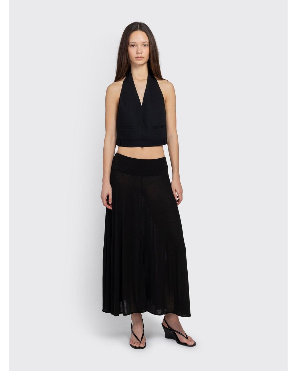 St. Agni Black Upside Down Halter Top