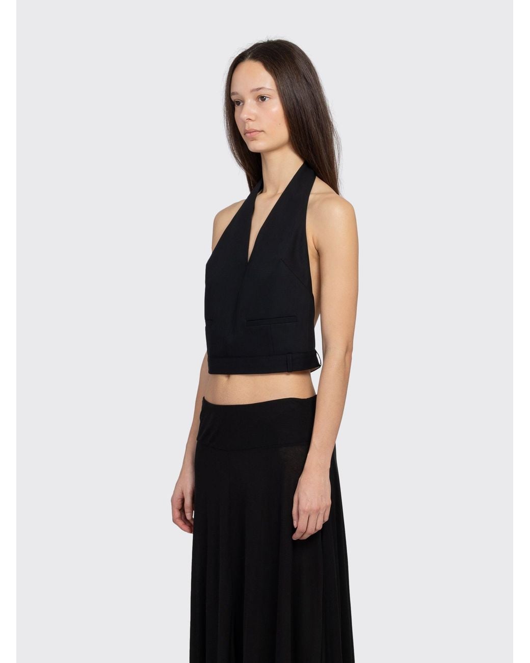 St. Agni Black Upside Down Halter Top