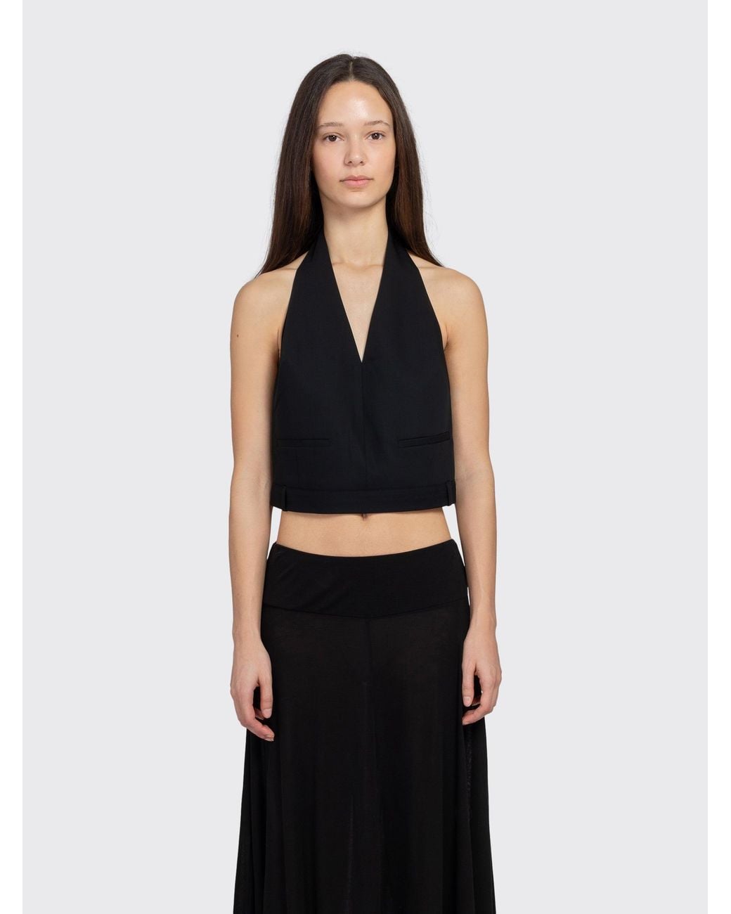 St. Agni Black Upside Down Halter Top