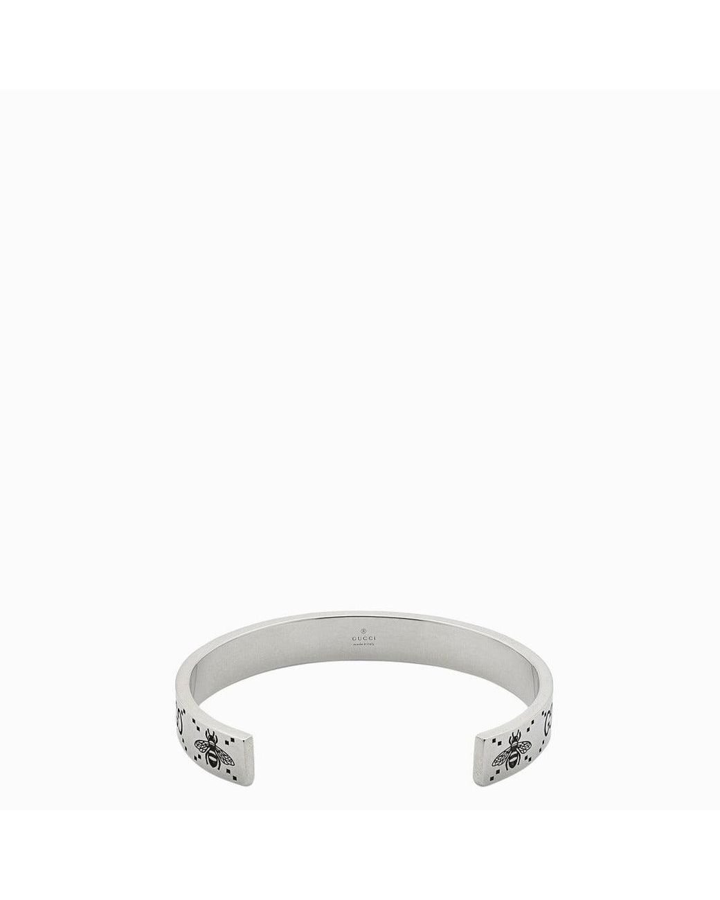 Gucci GG and Bee Engraved Cuff Bracelet, Size 20 Size 20 in Silver-Tone