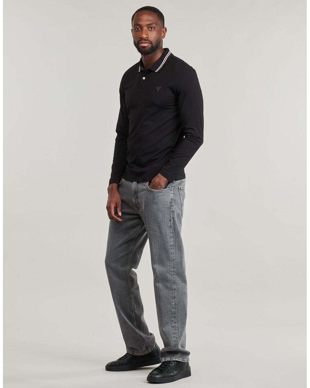 Guess Black Polo Shirt Oliver Ls Polo for men