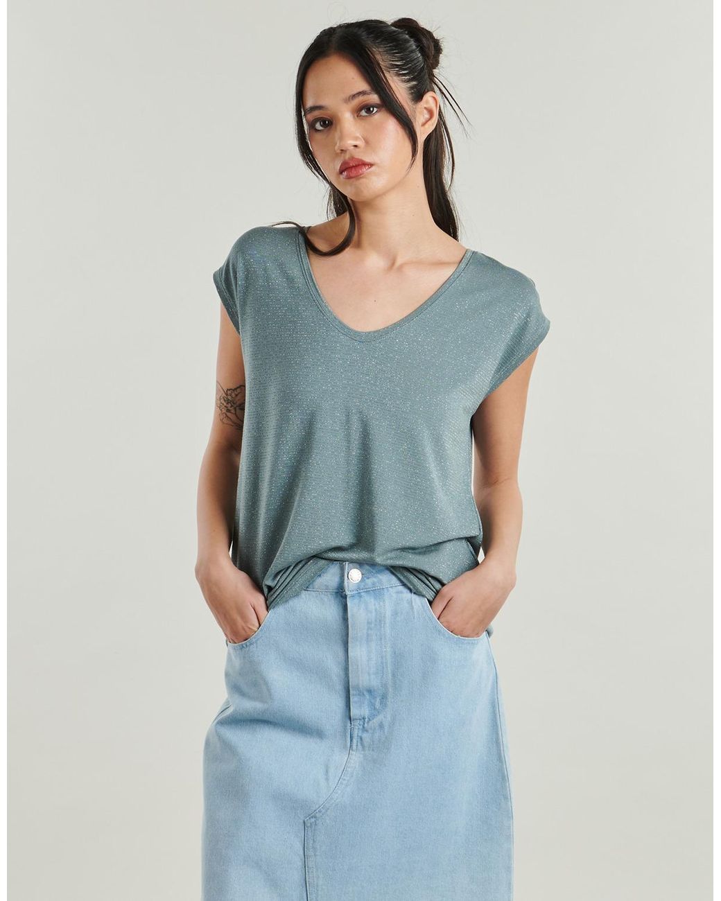 Pieces Blue T Shirt Pcbillo Tee Lurex Stripes