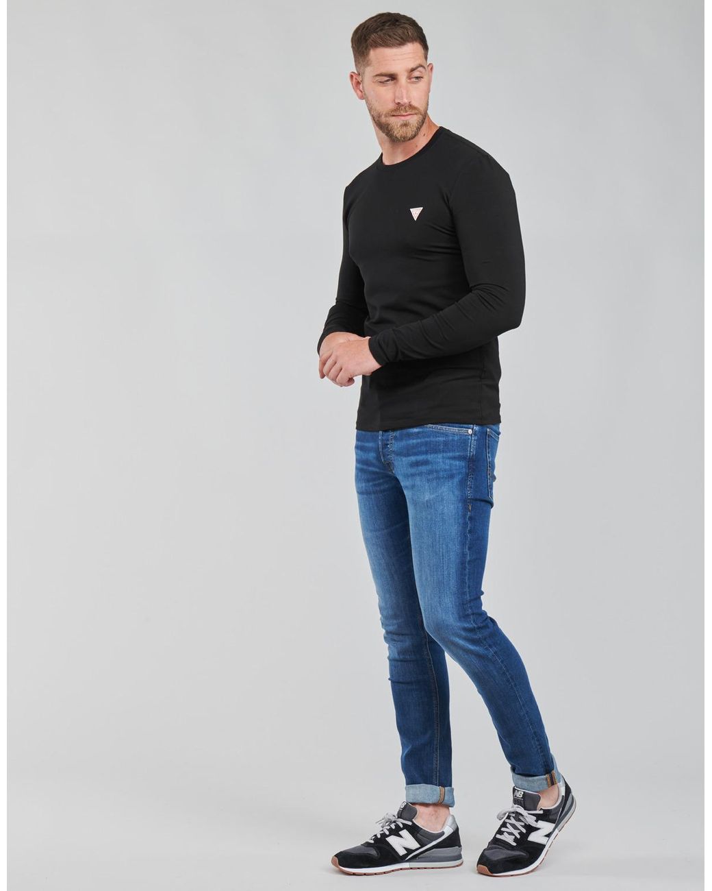 Guess Black Cn Ls Core Tee for men