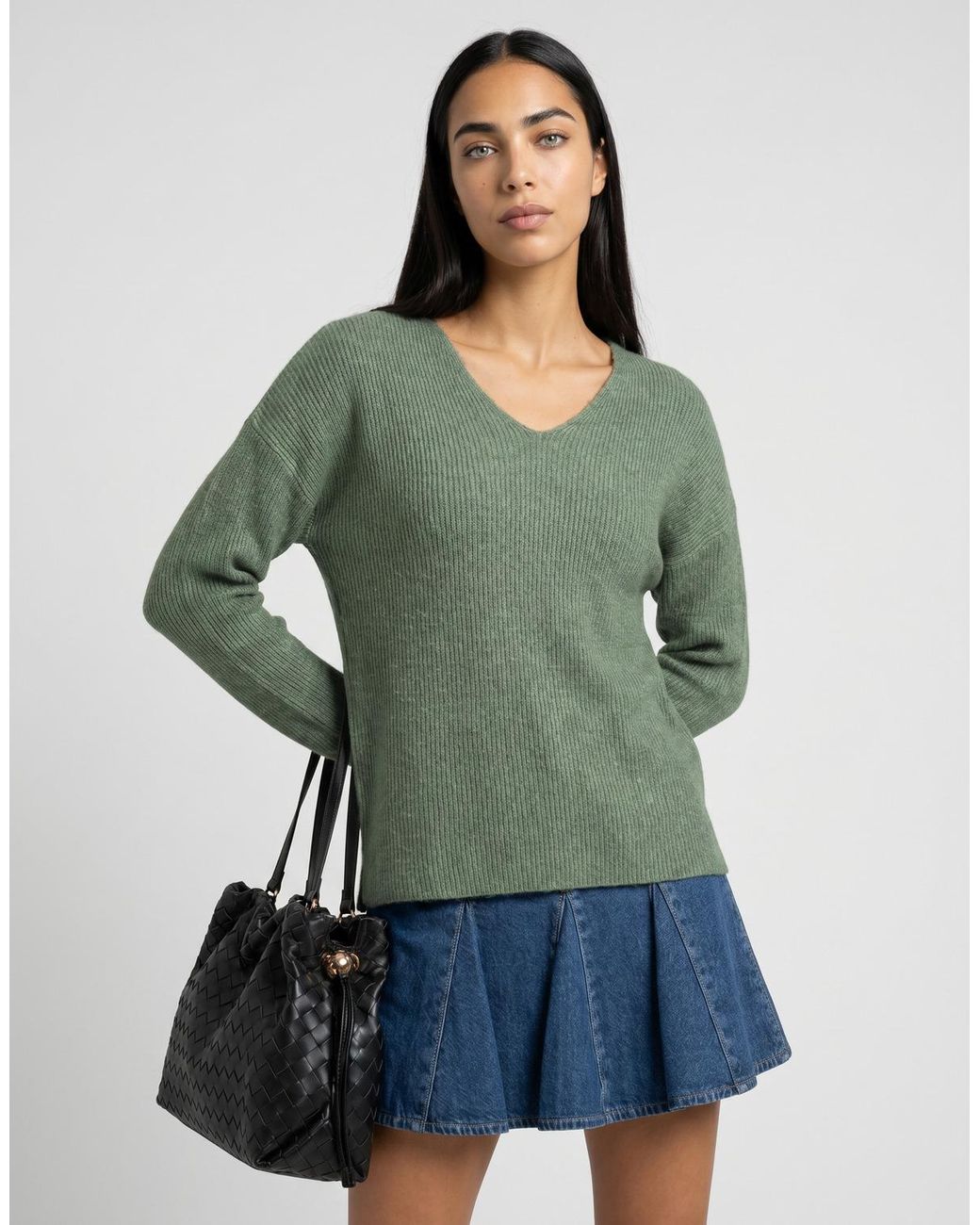 ONLY Green Sweater Onlcamilla V-neck L/s Pullover Knt