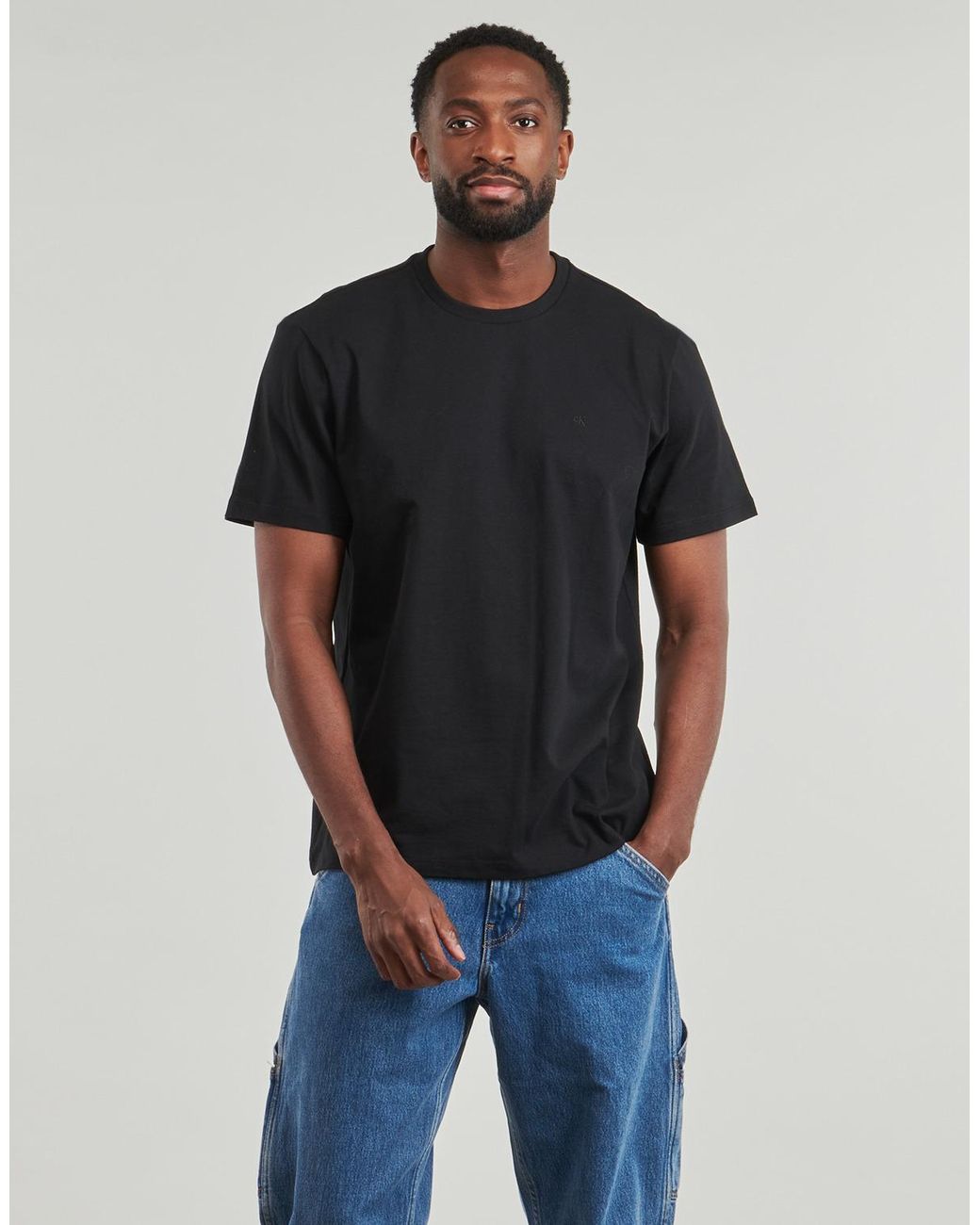 Calvin Klein Black T Shirt Ss Classic Monogram Tee for men