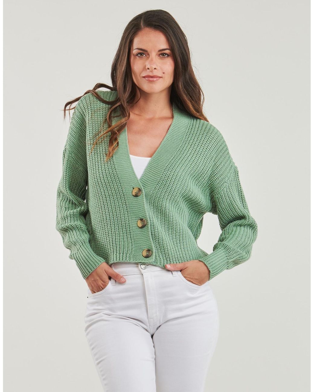 Cardigan Lavorato A Maglia ONLY ONLCAROL: Girocollo A V, Maniche Lunghe Con Spalle Scese, Chiusura Con Bottoni, Regular Fit, 100% Acrilico