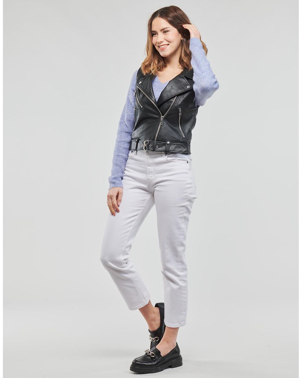 ONLY Black Leather Jacket Onlvera Faux Leather Waistcoat