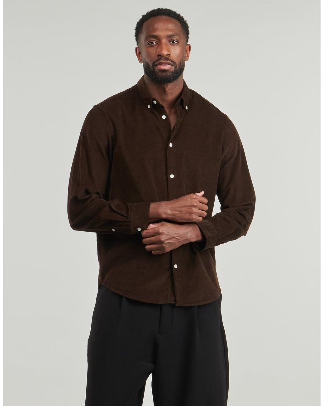 SELECTED Brown Long Sleeved Shirt Slhregdanni Cord for men
