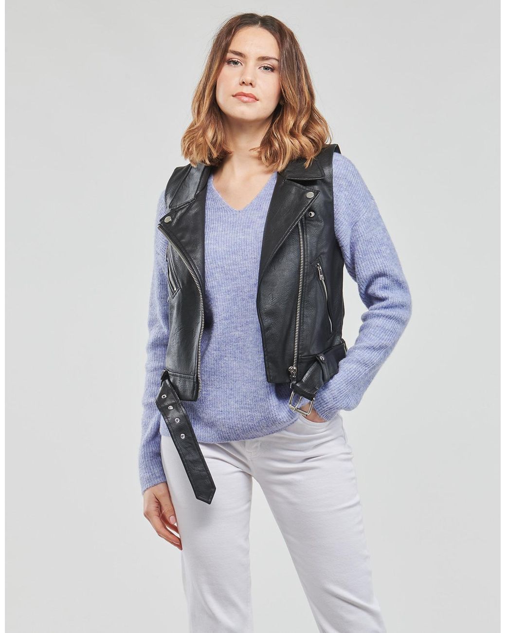 ONLY Black Leather Jacket Onlvera Faux Leather Waistcoat