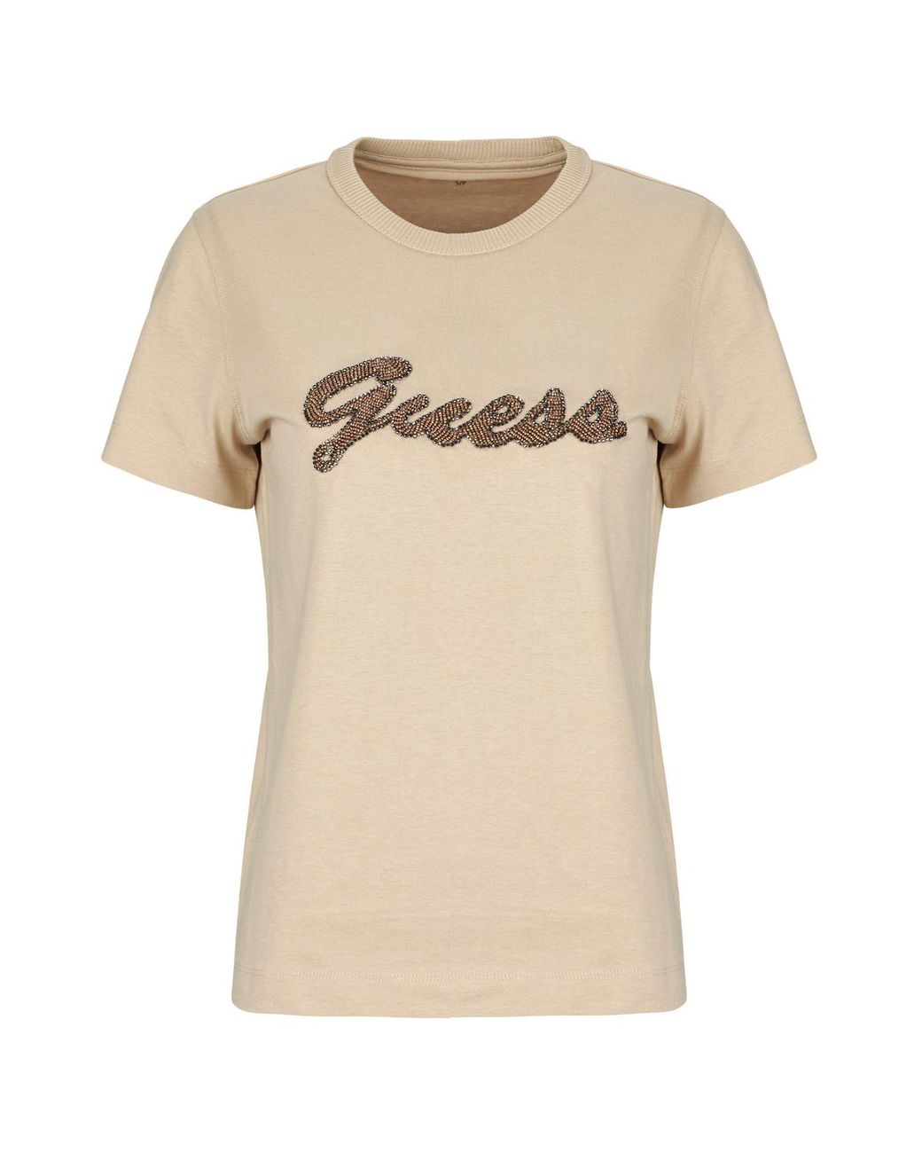 Guess Natural T Shirt Ss Cn Beads Script Tee