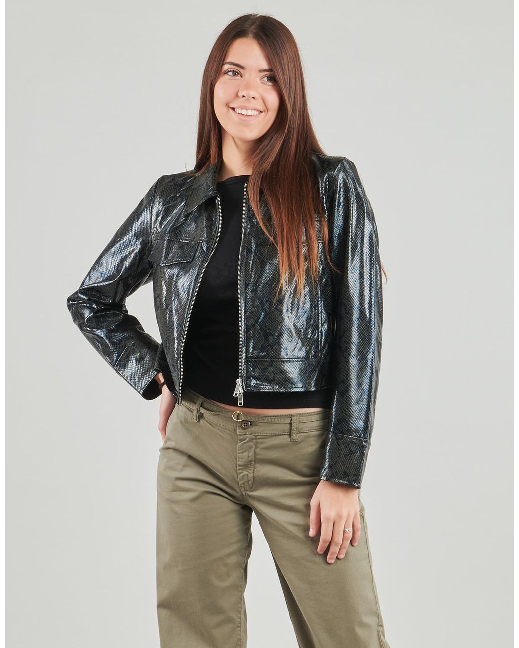 ONLY Black Leather Jacket Onlparis Snake