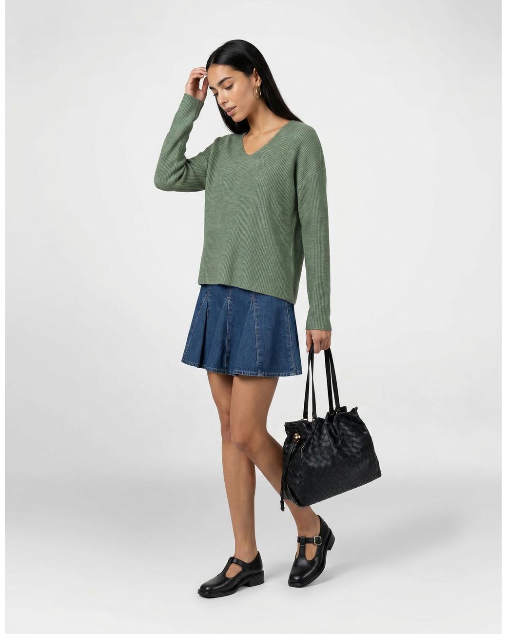 ONLY Green Sweater Onlcamilla V-neck L/s Pullover Knt