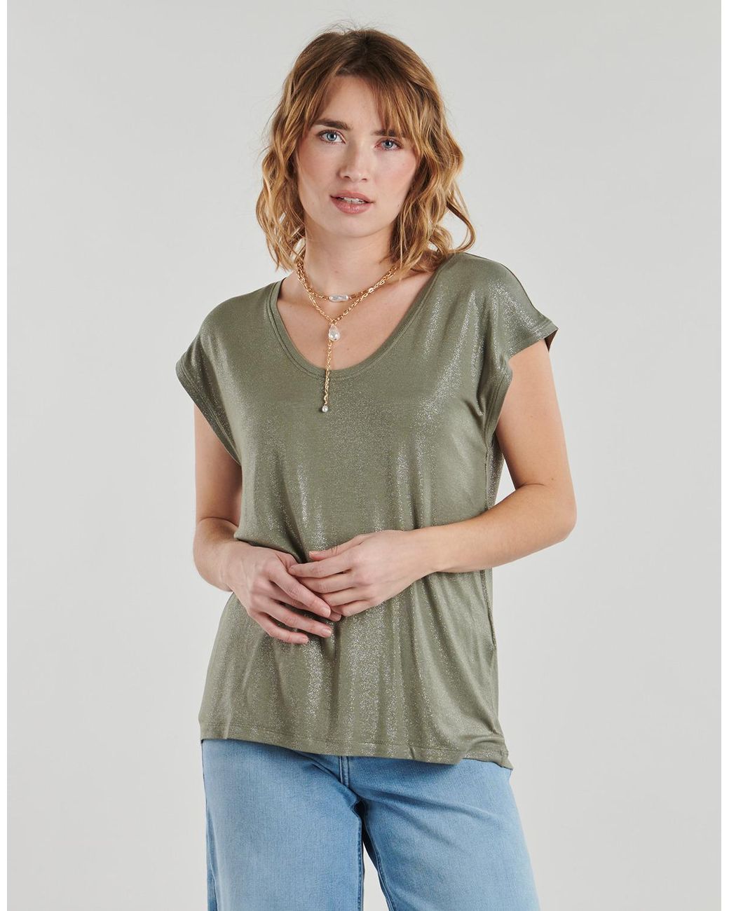 Pieces Green T Shirt Pcalice Ss Glitter Tee