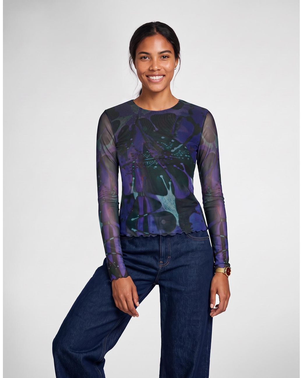 Desigual Blue Long Sleeve T-shirt Dots Leaf Lacroix
