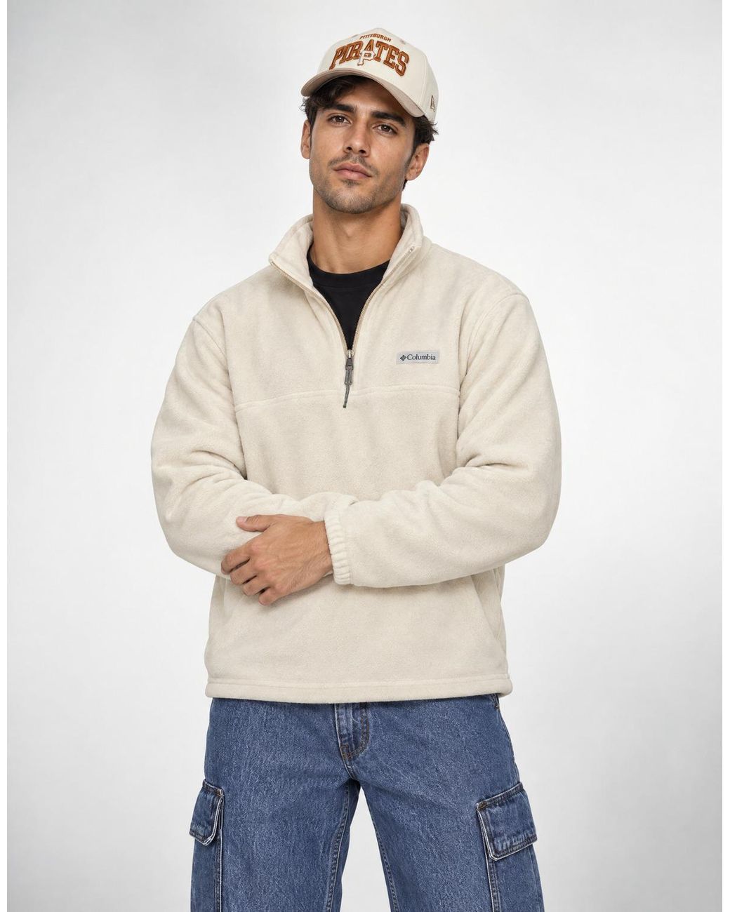Columbia White Fleece Jacket Steens Mountain Half Zip for men