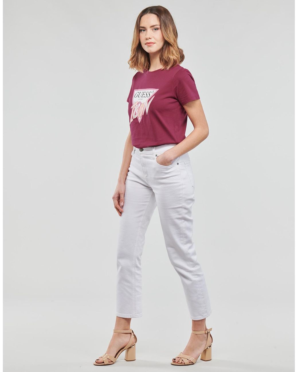 Guess Pink T Shirt Ss Cn Icon Tee