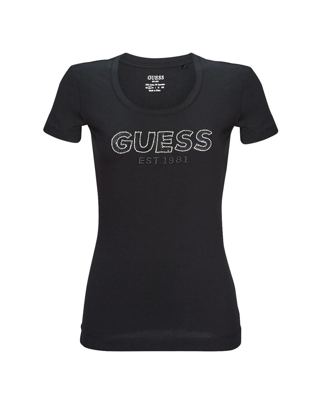Guess Black T Shirt Ss Rn Mesh Logo Tee