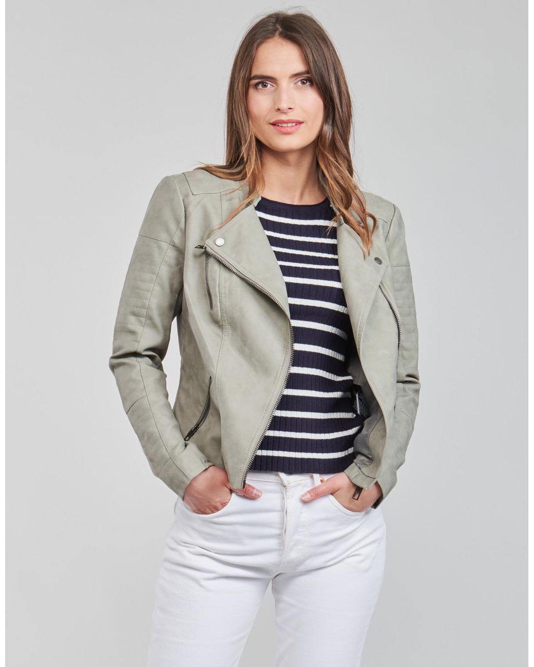 ONLY Gray Onlava Leather Jacket