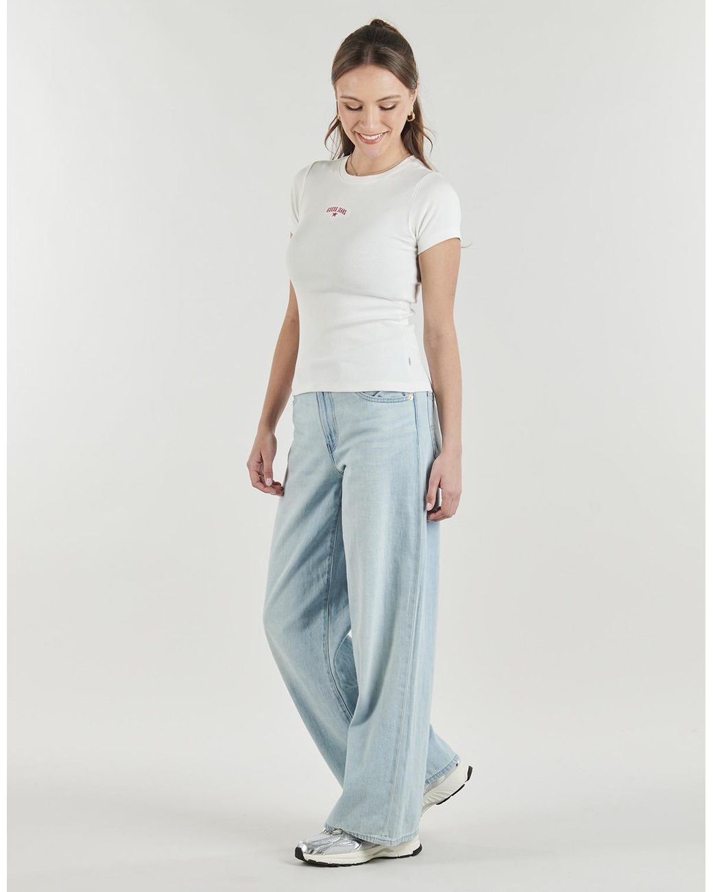 Guess White T Shirt Gj Ss Cn Rib Embro