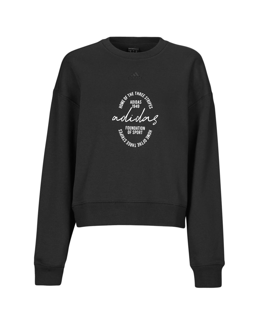 Adidas Black Sweatshirts Signature Graphic Print Fleece Loose Sweatshirt
