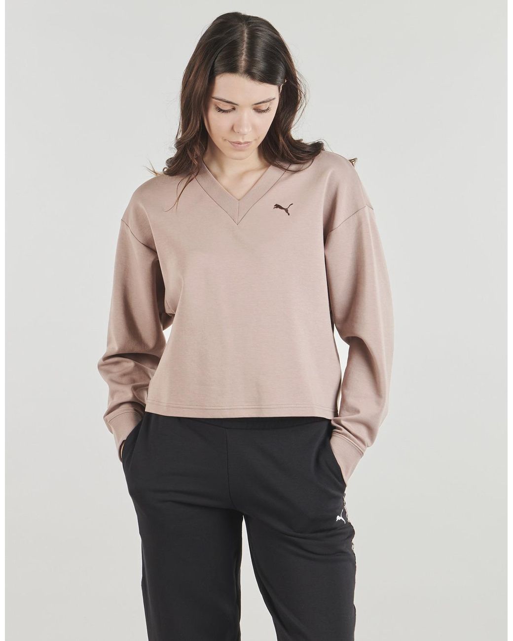 PUMA Natural Sweatshirts Ess Elevated Comfort V-neck Crew Dk