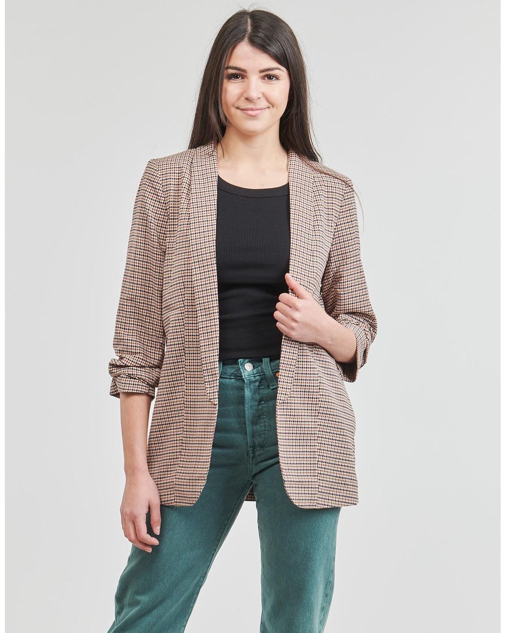 Pieces Brown Jacket Pcboss 3/4 Printed Blazer