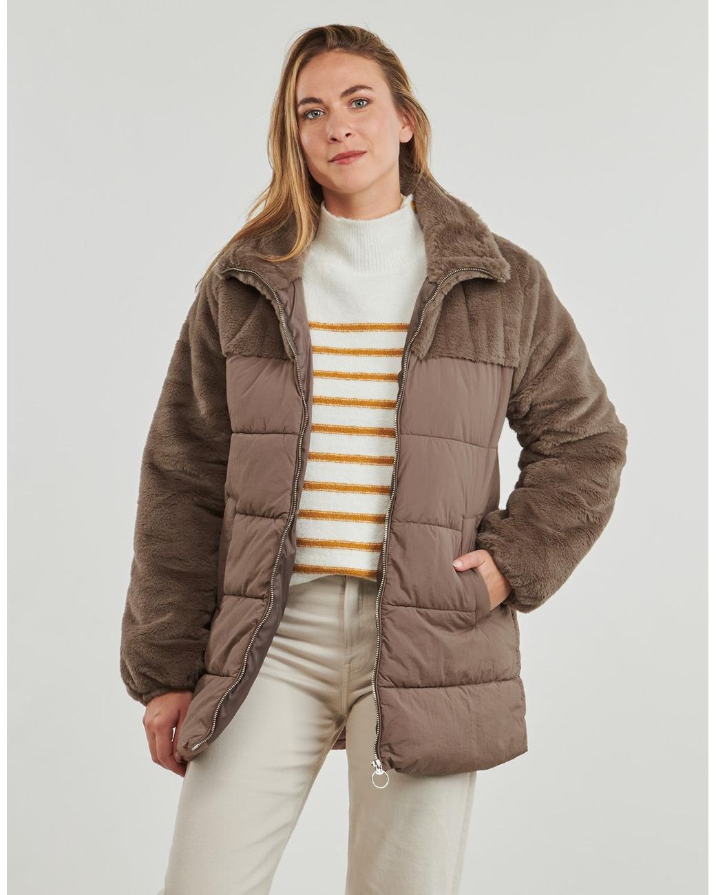 ONLY Brown Duffel Coats Onlwanja Fur Puffer Mix Coat Cc Otw