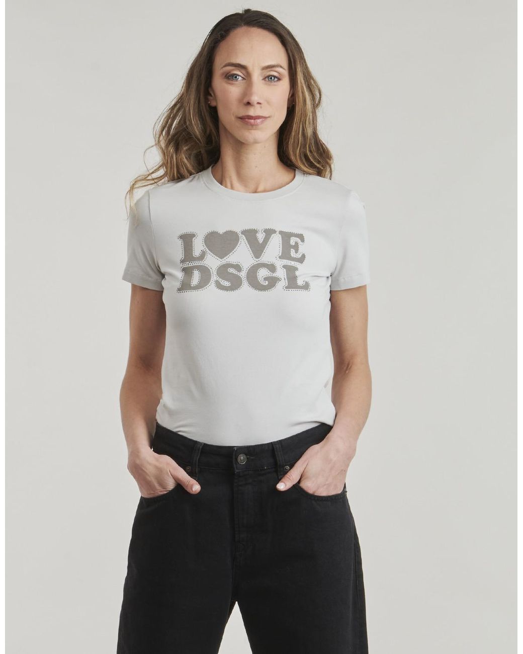 Desigual Gray T Shirt Love Dsgl