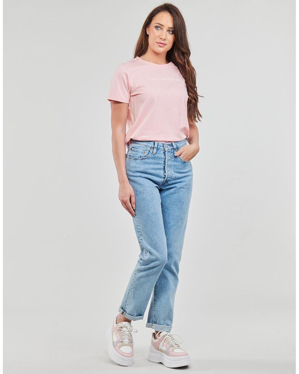 Tommy Hilfiger Pink T Shirt Reg Frosted Corp Logo C-nk Ss