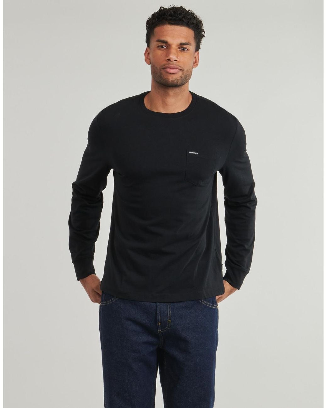 Guess Black Long Sleeve T-shirt Ls Cn Reg Pkt Tee for men