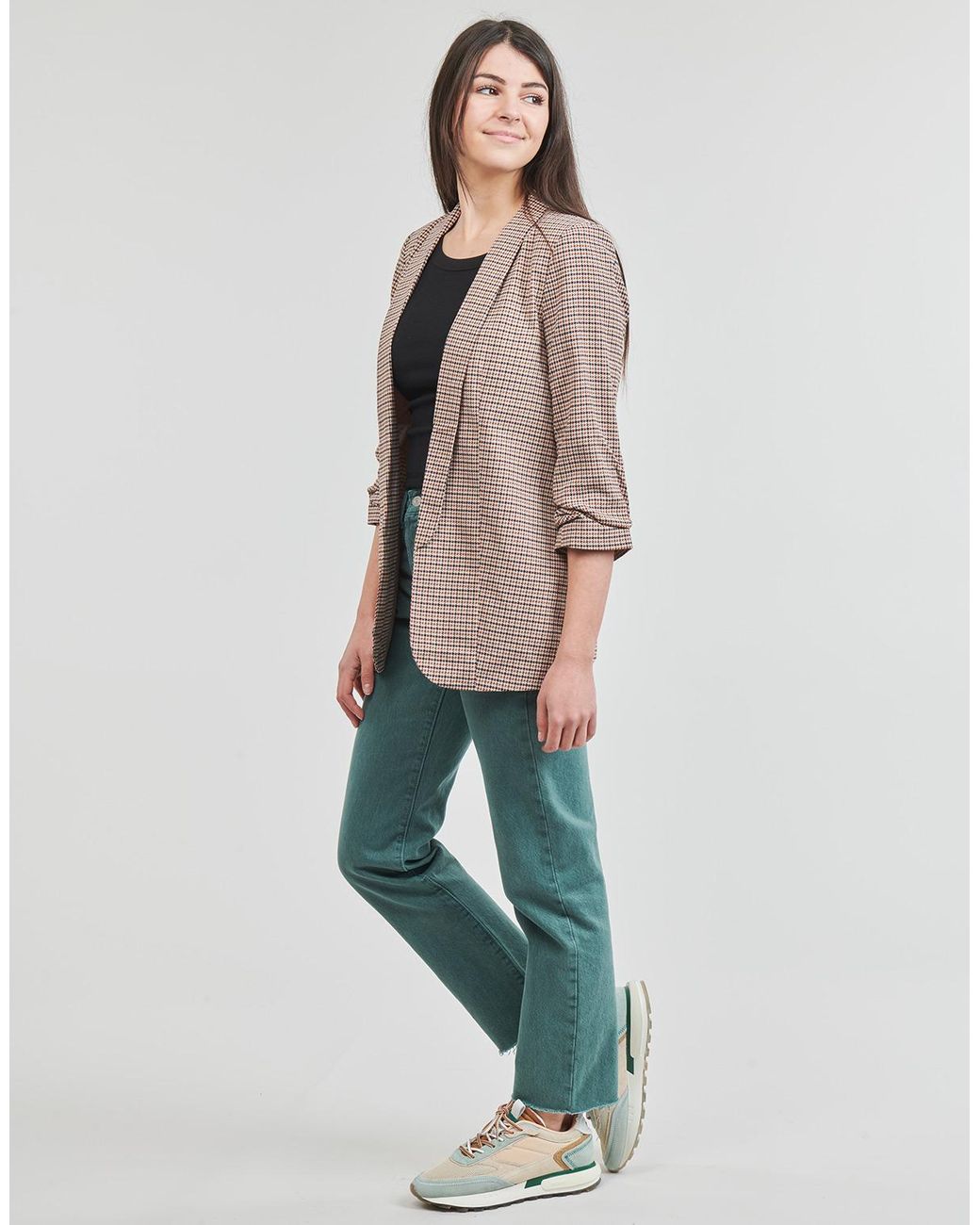 Pieces Brown Jacket Pcboss 3/4 Printed Blazer