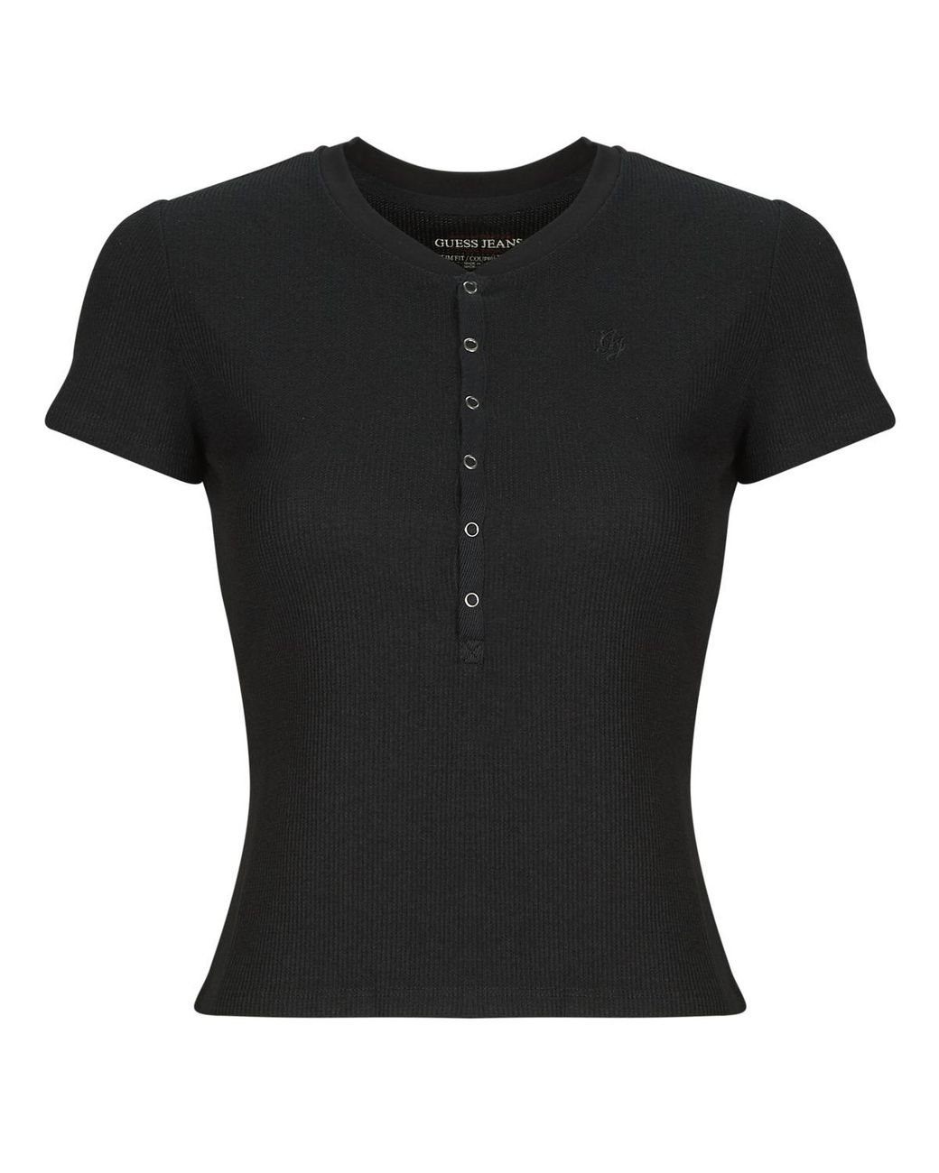 Guess Black T Shirt Gj Ss Henley Waffle
