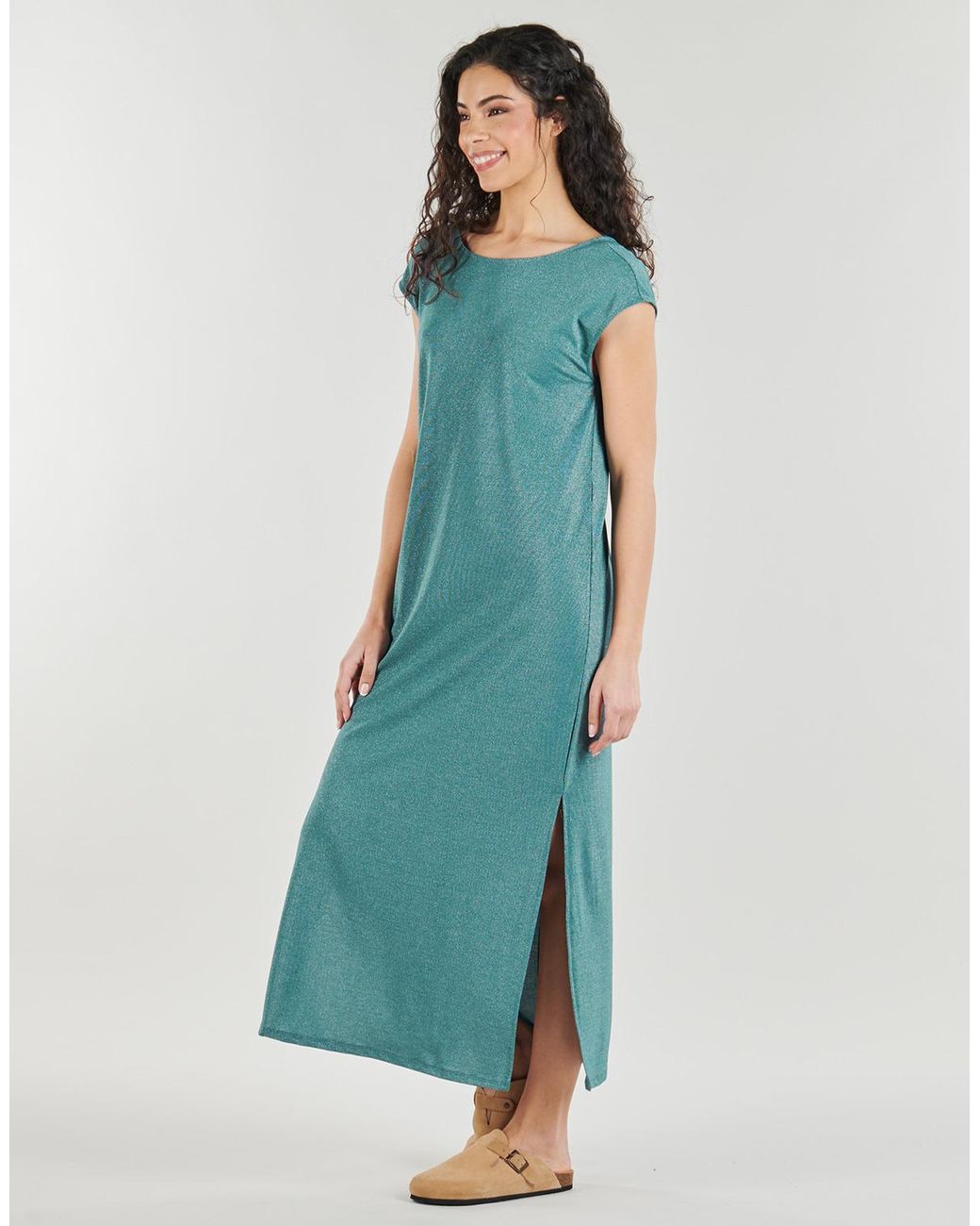 Vila Green Long Dress Viluxi S/s Rev Glitter