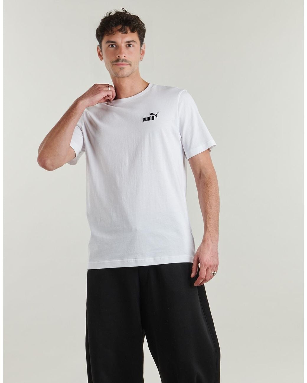 PUMA White T Shirt Ess Logo Tee for men
