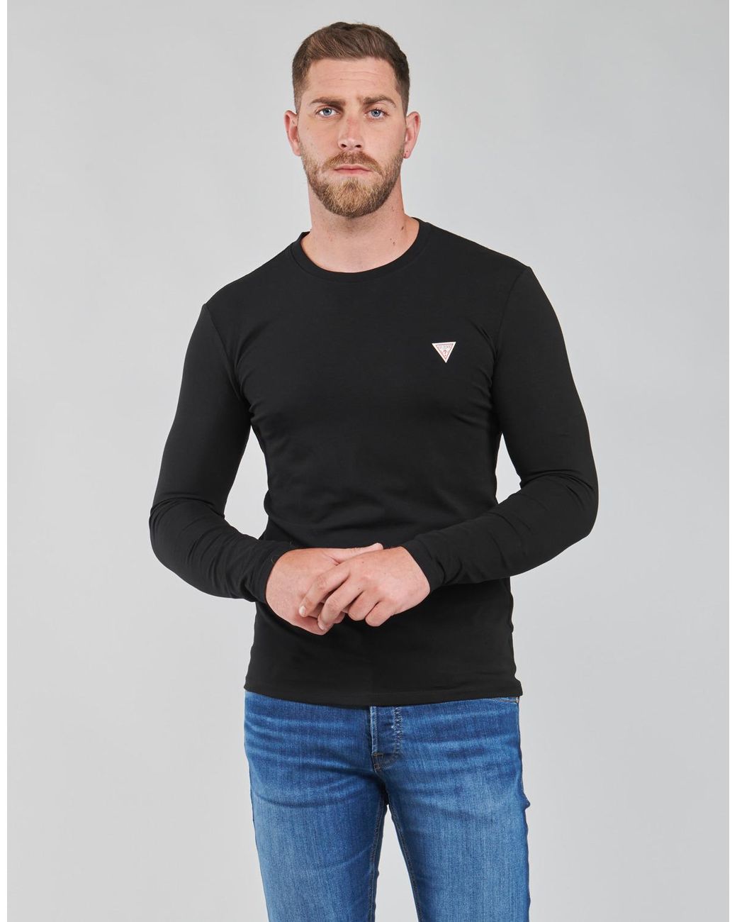 Guess Black Cn Ls Core Tee for men