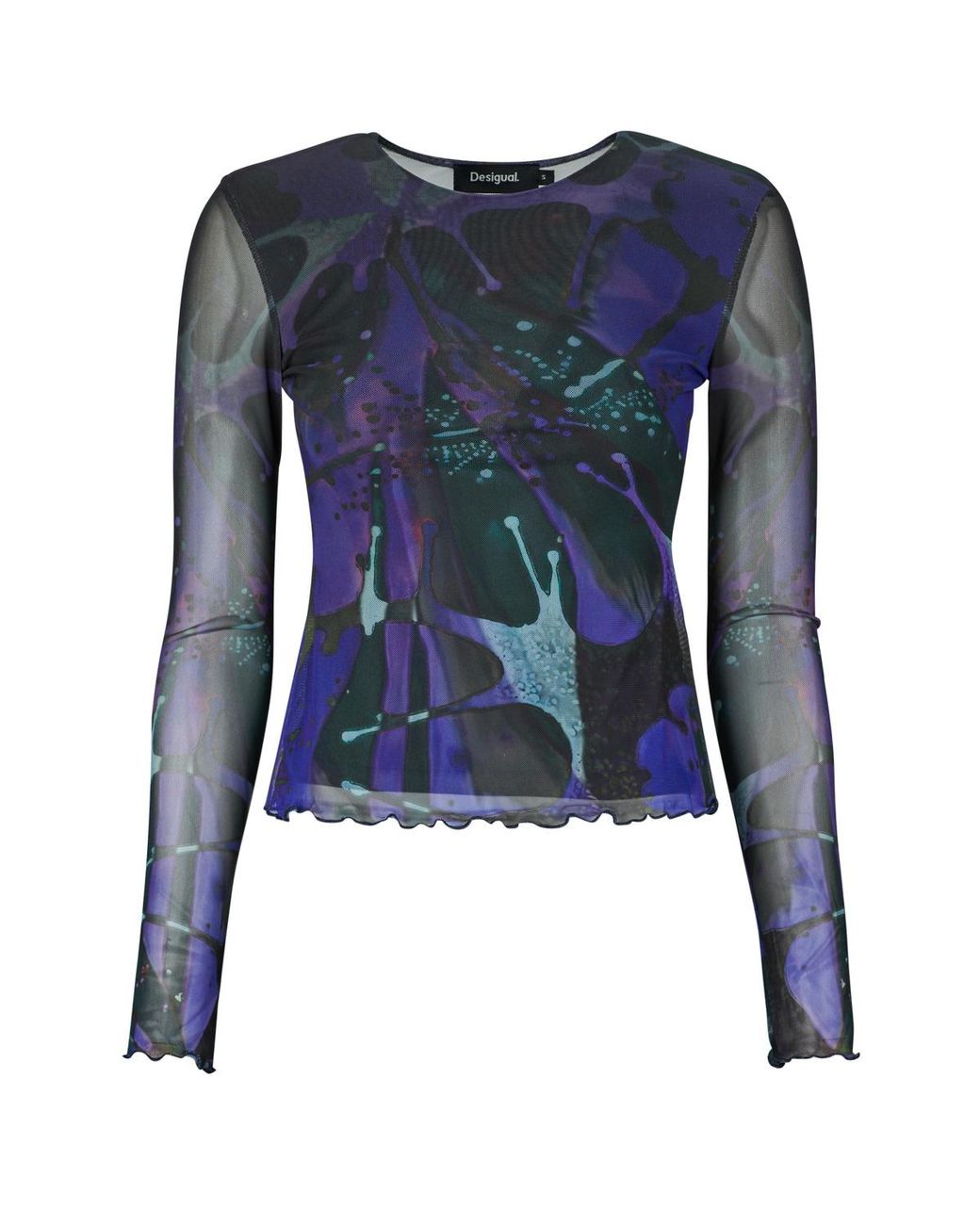 Desigual Blue Long Sleeve T-shirt Dots Leaf Lacroix