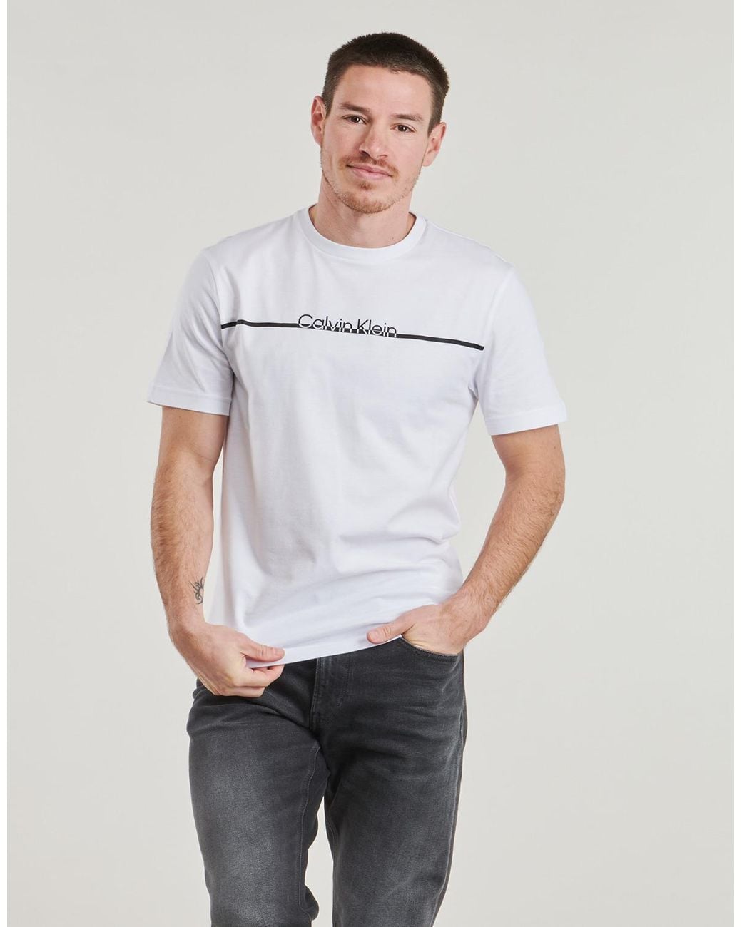 Calvin Klein Blue T Shirt Split Line Logo T-shirt for men