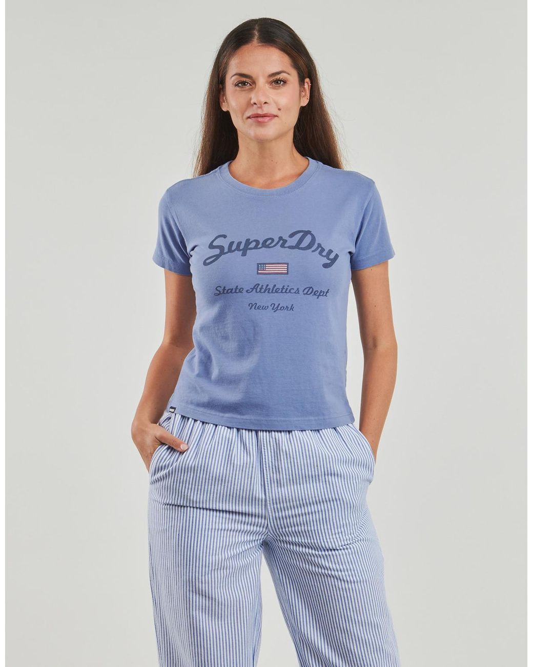 Superdry Blue T Shirt Ath Ess Fitted Graphic Tee