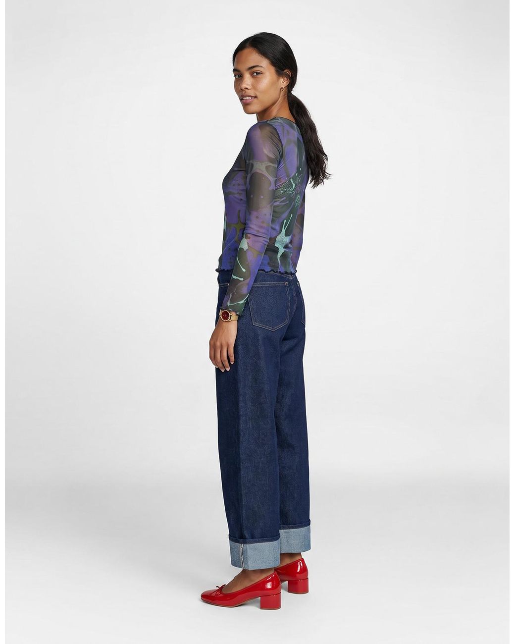 Desigual Blue Long Sleeve T-shirt Dots Leaf Lacroix