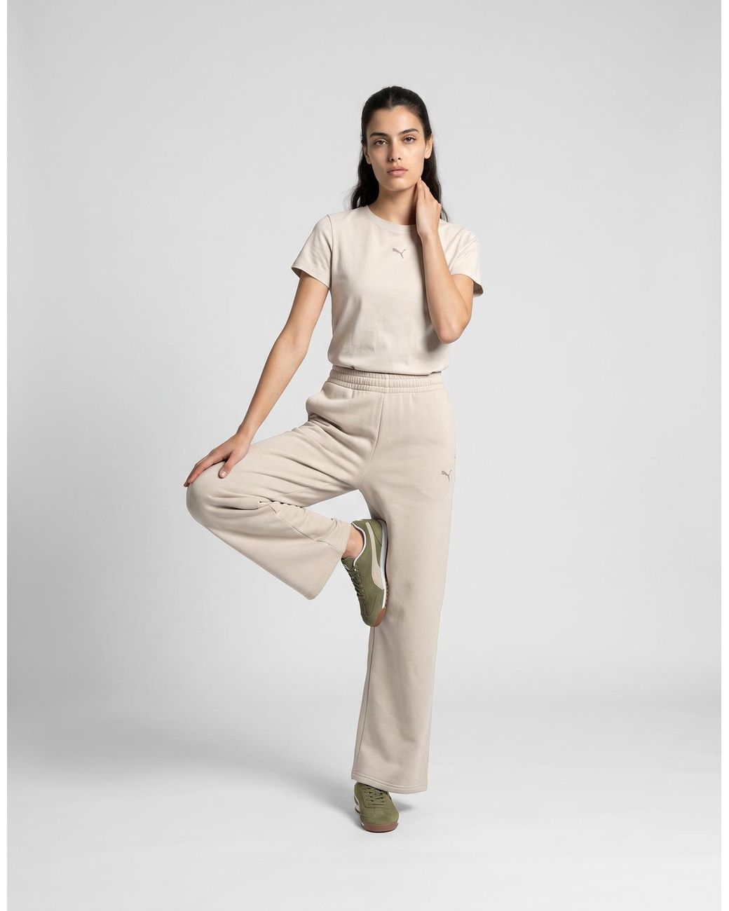 PUMA Natural Tracksuit Bottoms Ess Cat Comfort Wide Leg Pants Fl Op