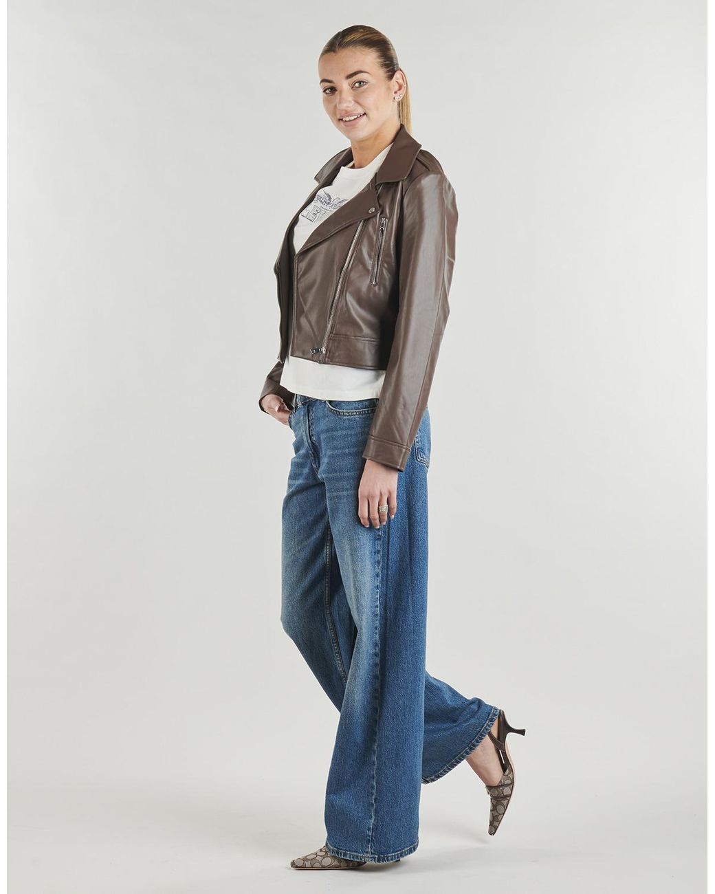 ONLY Brown Leather Jacket Onlcarmen Faux Leather