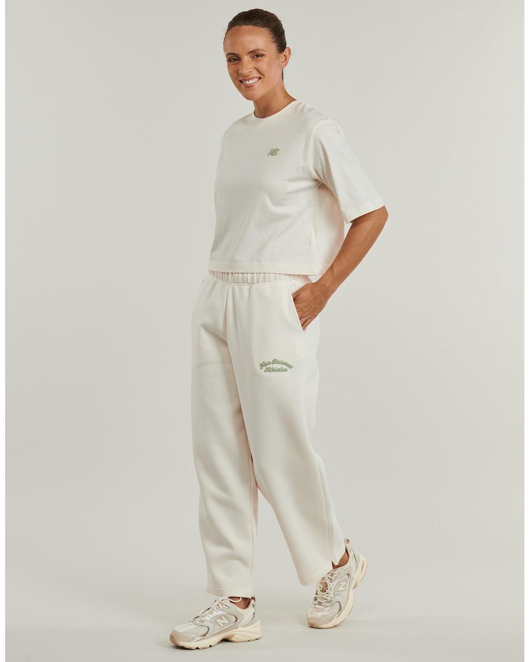 New Balance White T Shirt Linear Heritage Relaxed T-shirt
