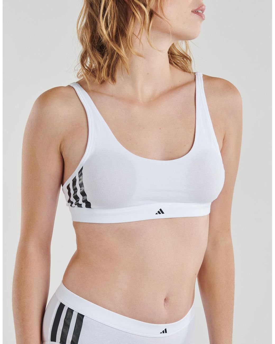 Adidas White Sports Bras Active Essentials Cotton 3 Stripes