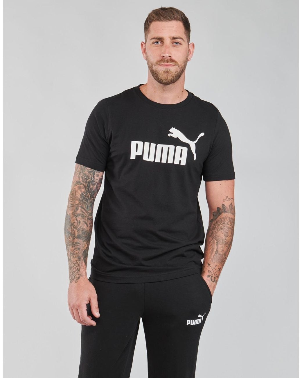 PUMA Black T Shirt Ess Logo Tee for men