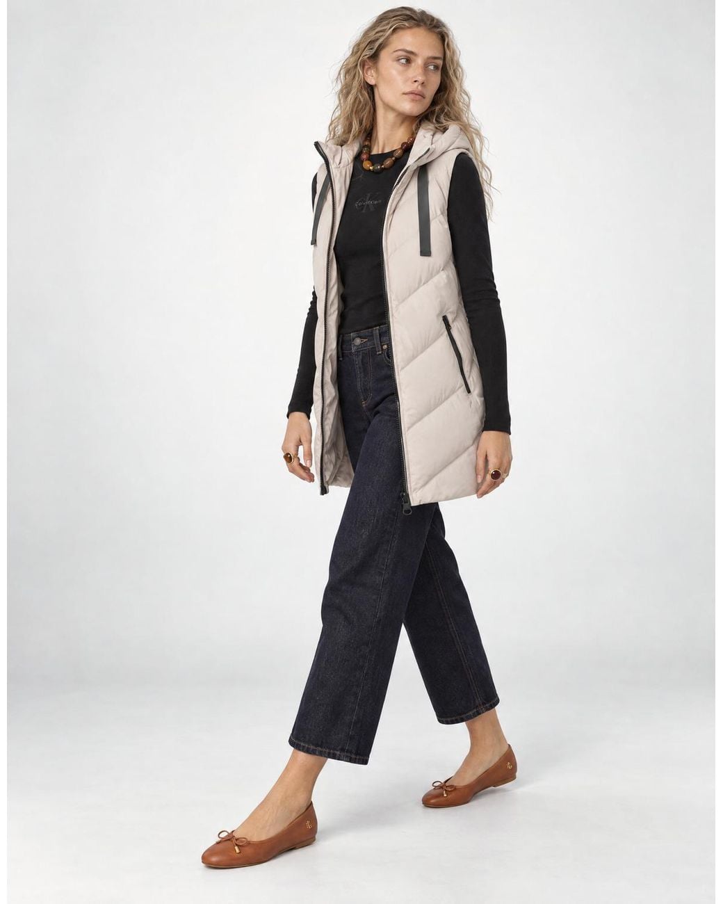 Jdy Natural Duffel Coats Skylar Padded Hood Waistcoat Otw
