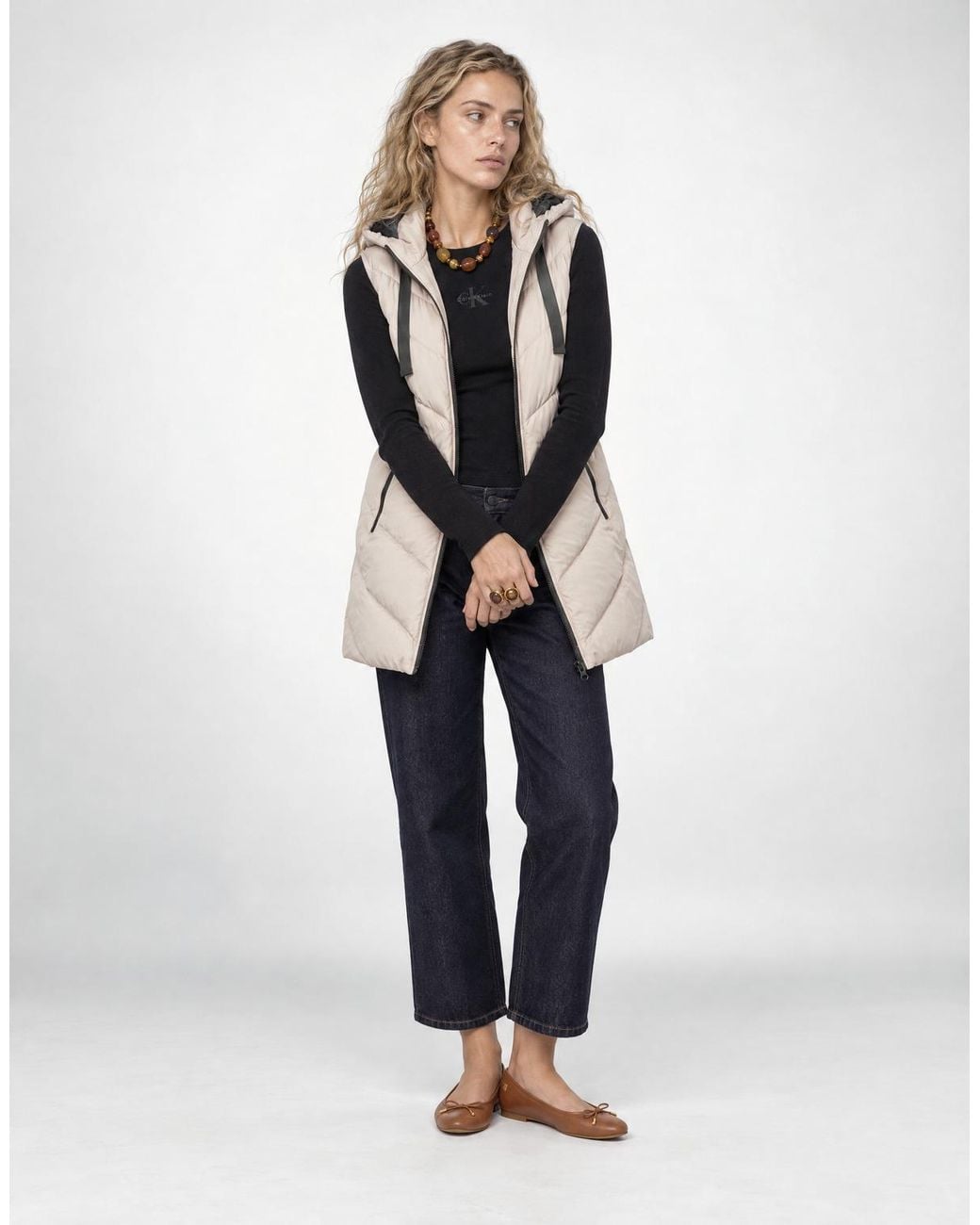 Jdy Natural Duffel Coats Skylar Padded Hood Waistcoat Otw