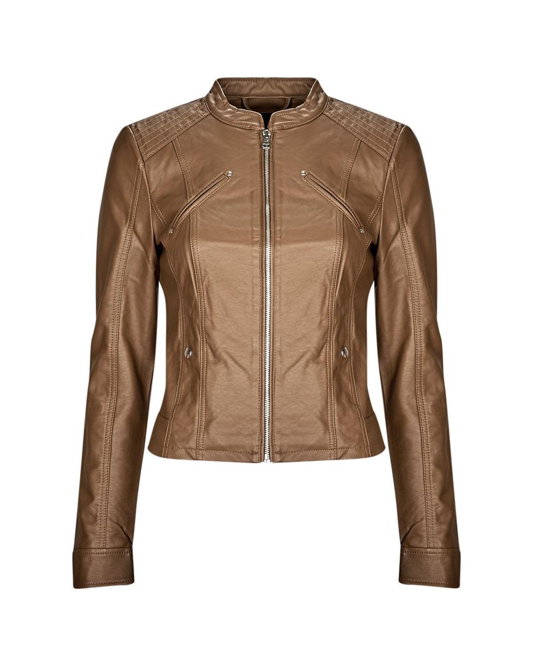 Vero Moda Brown Leather Jacket Vmfavodona Coated Jacket Noos