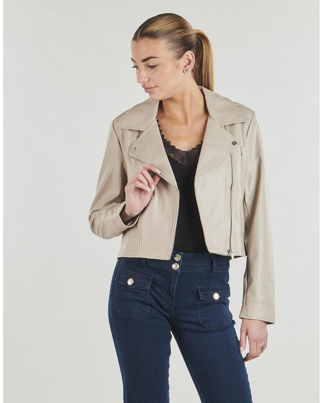 ONLY Natural Leather Jacket Onlcarmen Faux Leather