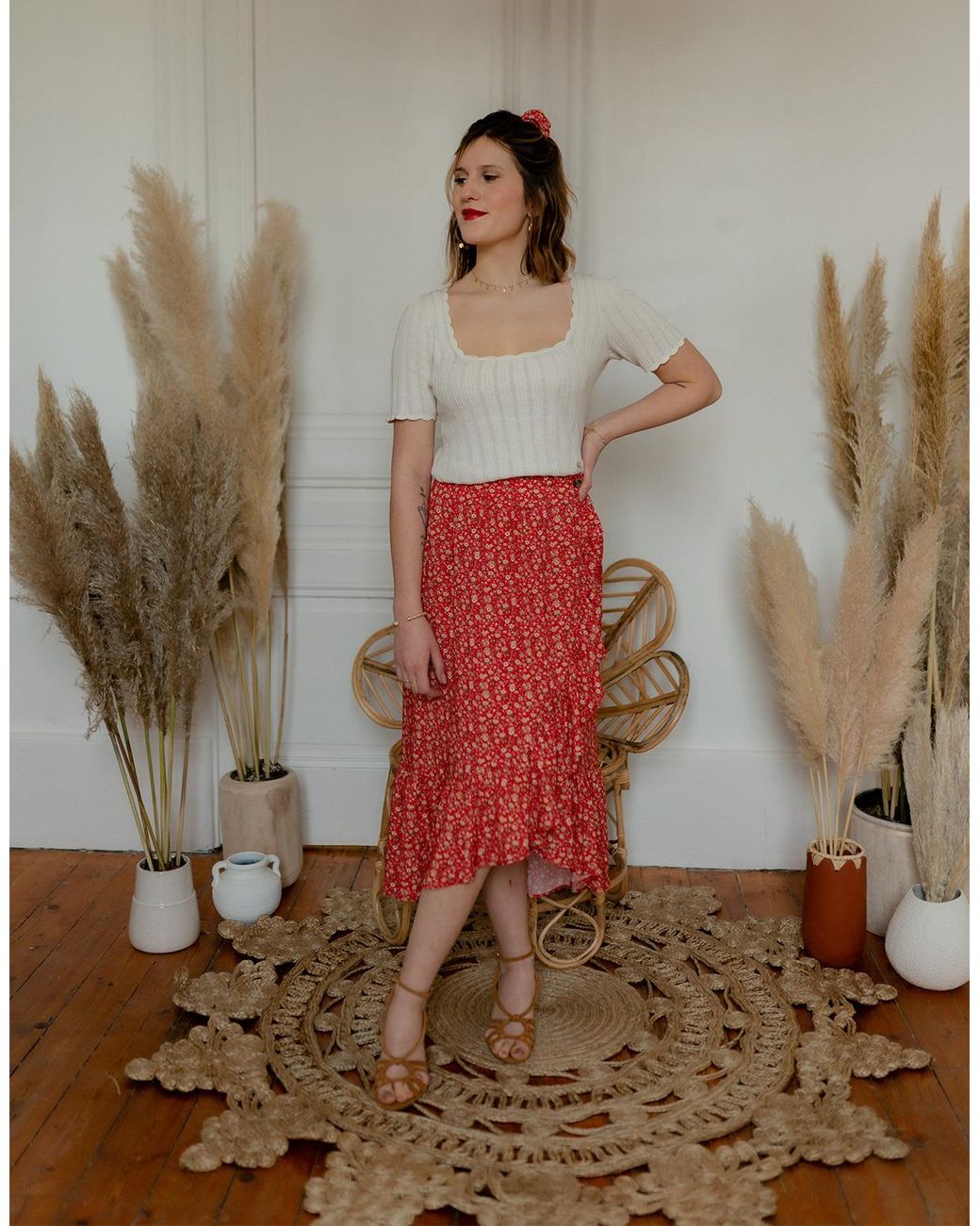 Celeste Red Midi Skirts Tourterelle