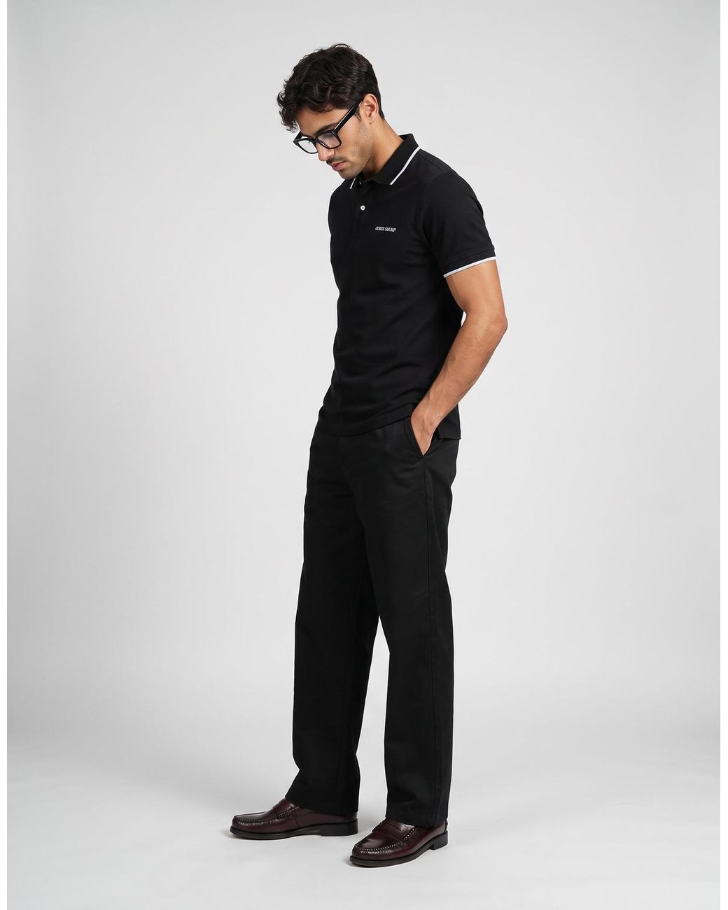 Guess Black Polo Shirt Reg Embro Ss Polo Tipping for men